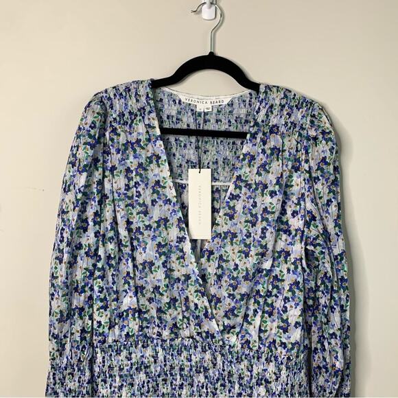 Veronica Beard Darrah floral smocked dress size 12 cobalt multi wedding guest - Picture 4 of 12
